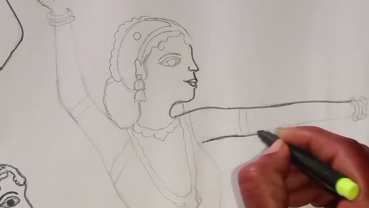 Unik style re  Bharatanatyam drawing with jigjag ||bharat natyam 👯👯drawing ki tarika@sabitaDas-a2z