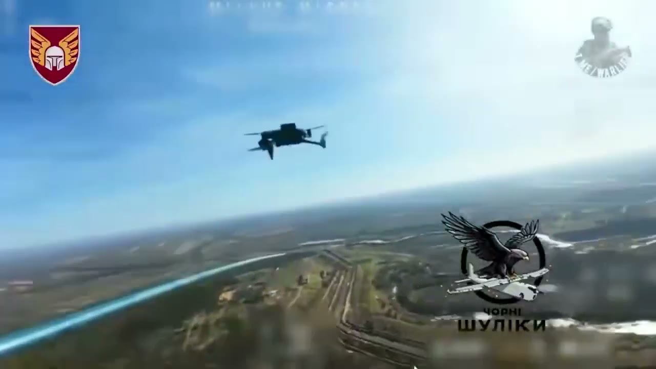 Onboard footage from a Ukrainian FPV interceptor drone, armed with a