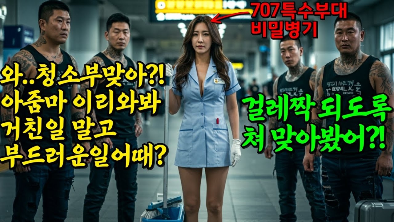 버스터미널에서 707 특임단 여군 출신 청소부를 건드린 조폭들, 하필 그 중에서도 인간병기였다