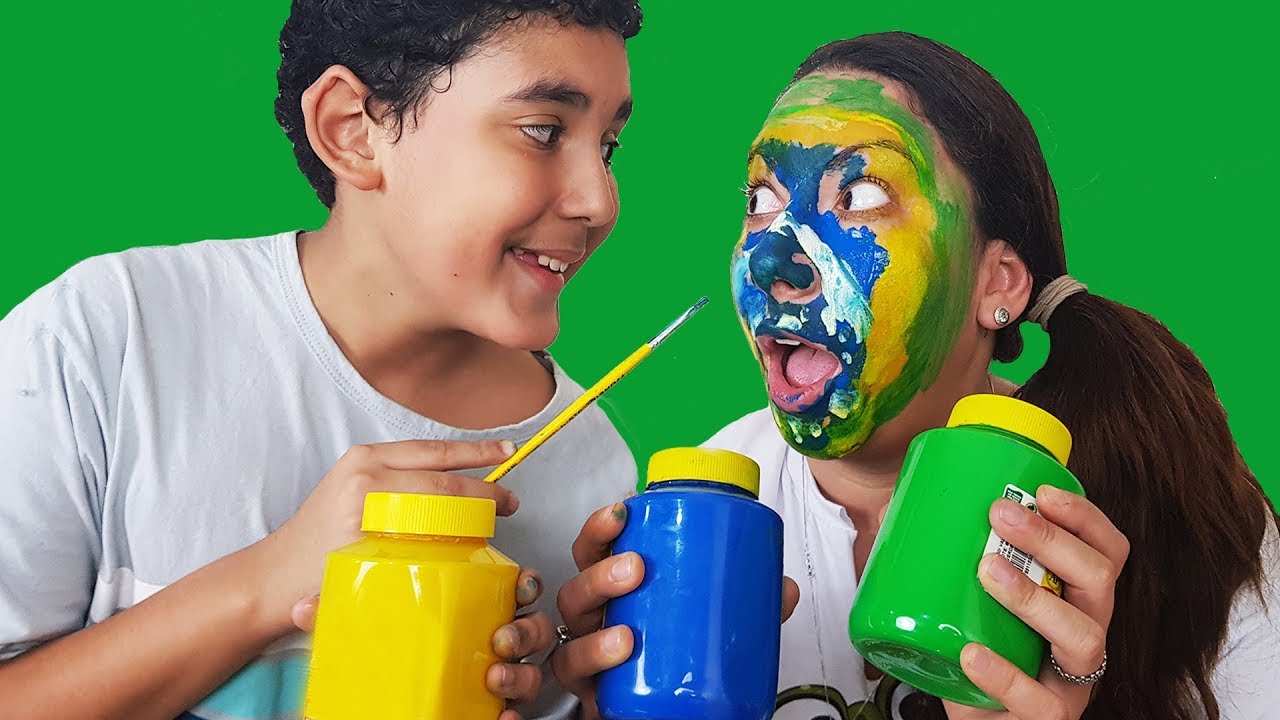 PINTANDO O ROSTO DA AQUARELA COM AS CORES DO BRASIL PARA CRIANÇAS COPA DO MUNDO
