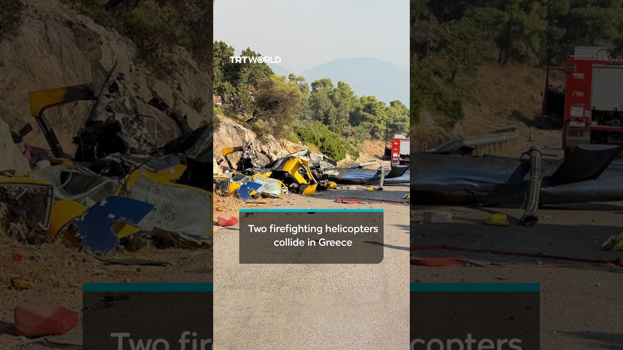 Firefighting helicopters collide while battling wildfire in Greece
