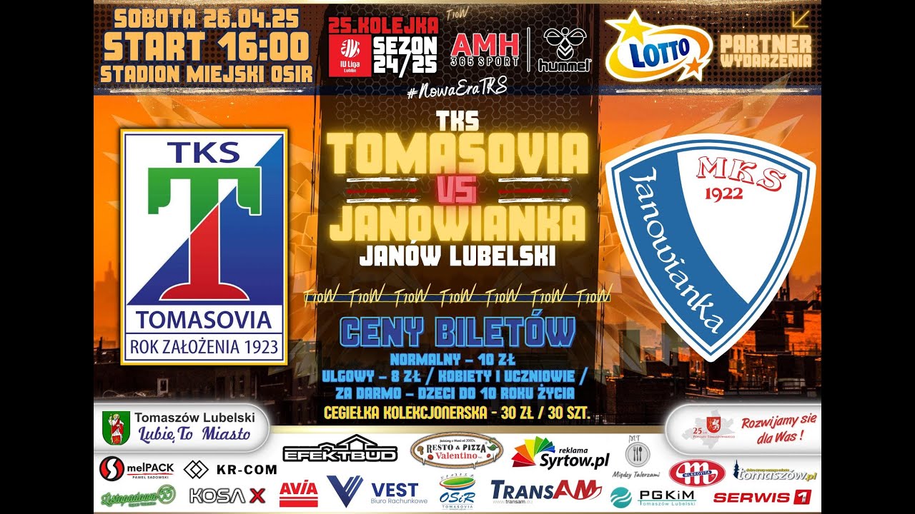 TKS Tomasovia Tomasz&oacute;w Lubelski - Janowianka Jan&oacute;w Lubelski [ Na żywo 🔴 ] 26.04.2025 r.