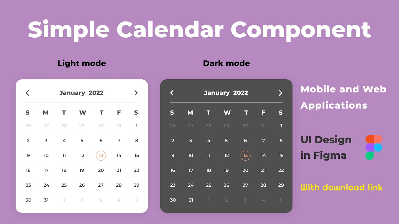Simple Calendar Component  for Mobile and Web Applications | FIGMA | UI Design