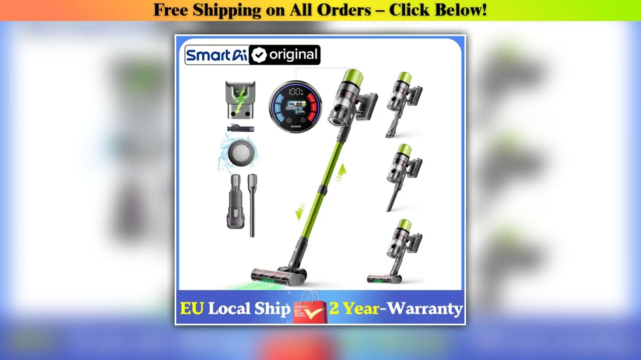 SmartAI V6 Cordless Vacuum Cleaner 65KPA 650W Powerful Stick Vacuum, 80Mins Ultra Long-runtime,