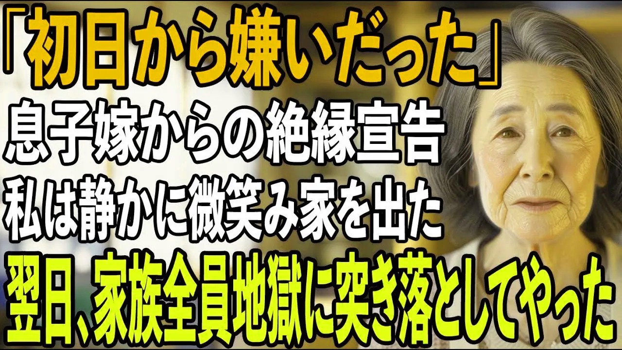 「初日からお義母さんが嫌いだった」夕食の席で息子嫁の絶縁宣言。その夜、私は静かに微笑み家を出た。