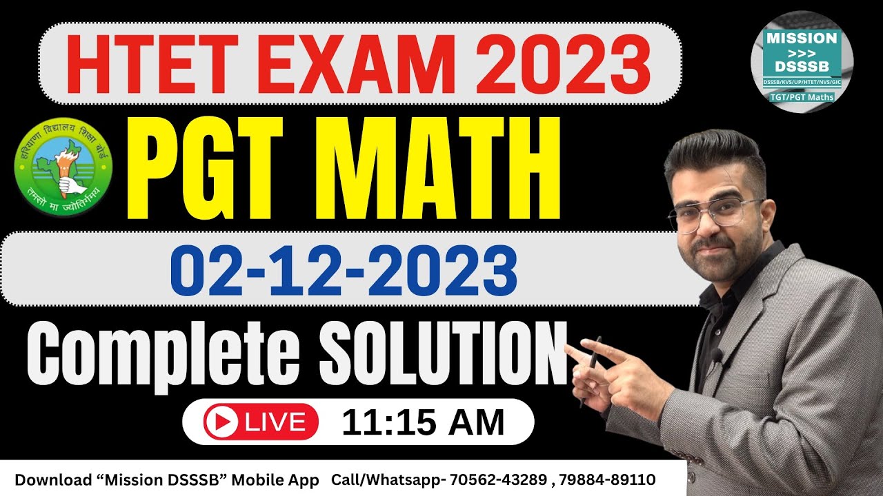 HTET PGT Maths Solved Paper 2023 Complete 60 Questions
