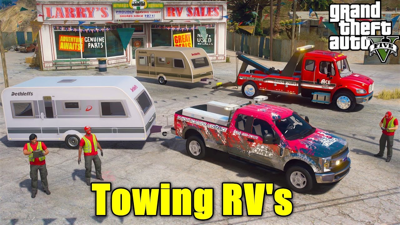 Ace Towing Convoy перевозит прицепы-кемперы в автосалон Larry's RV — моды для GTA 5