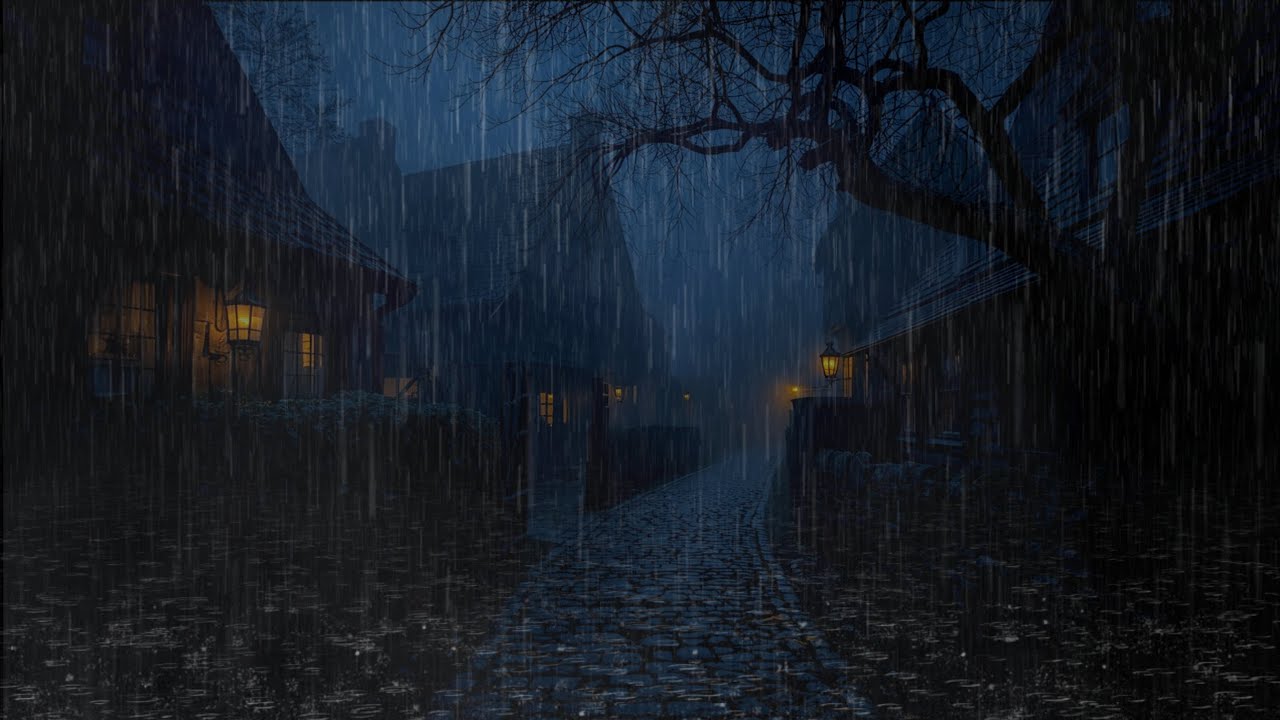 Dark Rain Sounds for Sleeping | Cozy Old Town at Night (No Thunder)