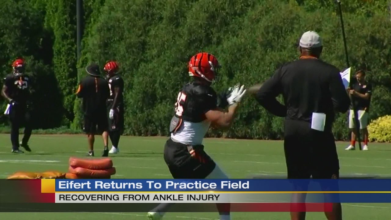 Tyler Eifert returns to practice on 9/21/16 - video courtesy: WKRC