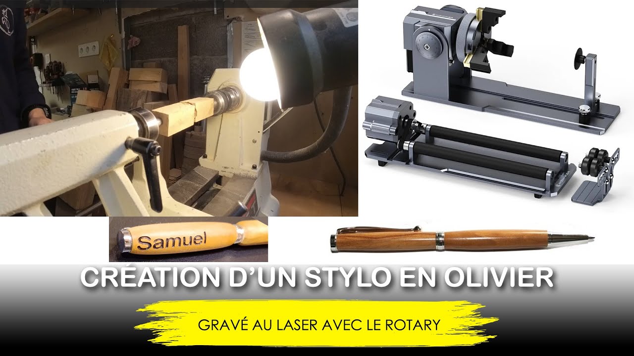 Création d'un Stylo en Bois d'Olivier de Provence avec Gravure Laser grâce au Rotary #wizmaker