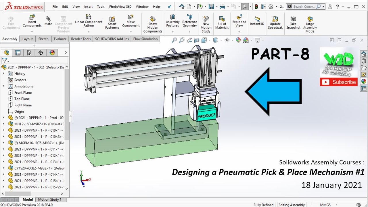 Solidworks Assembly Courses | Designing a Pneumatic Pick & Place Mechanism #1 (Part 8 of 10)