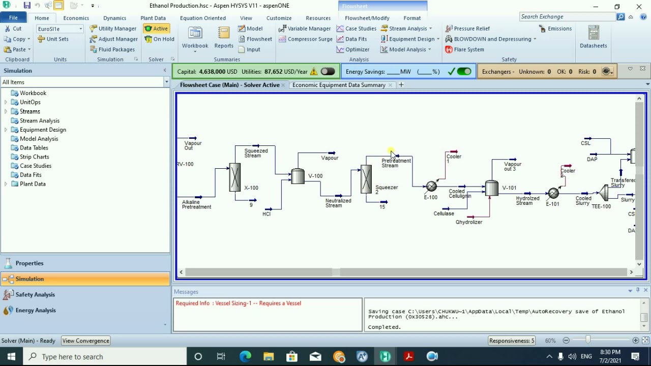 Aspen HYSYS Simulation of Ethanol Production Process From Rice Husk
