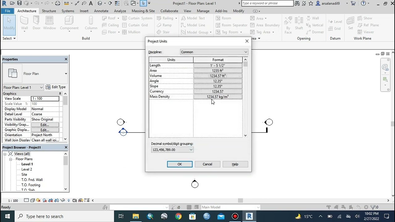 Revit 2018 Unit Settings