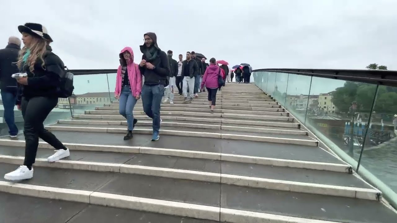 Walking Constitution Bridge in Venice Italy