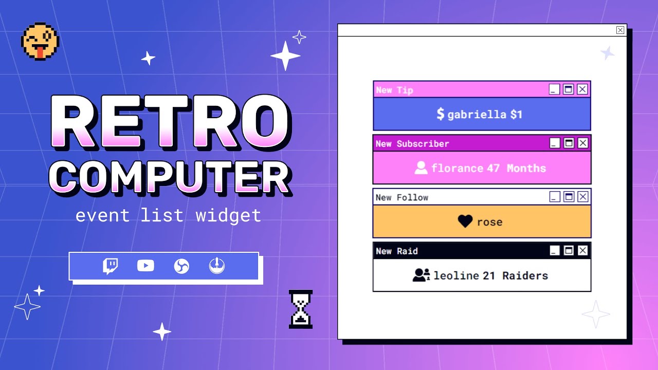 Retro Computer Twitch Event List for StreamElements & OBS Studio