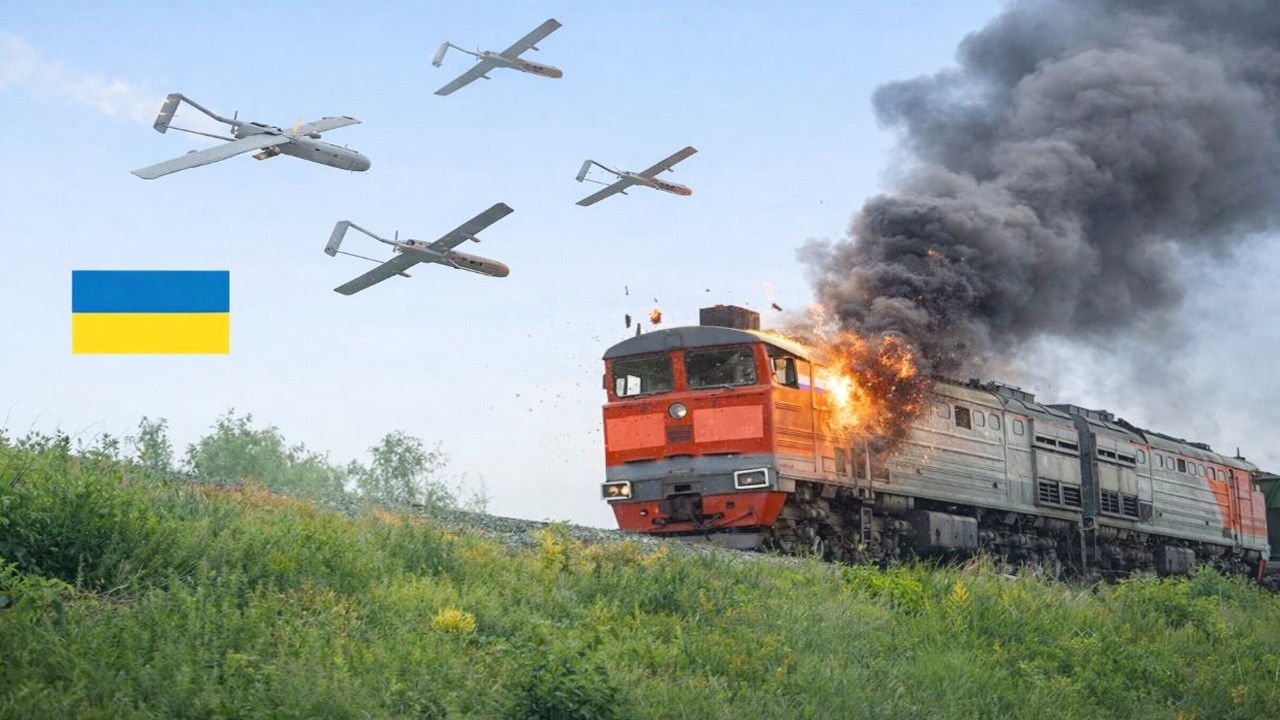 90 secondi: droni ucraini treno russo e il convoglio si ferma