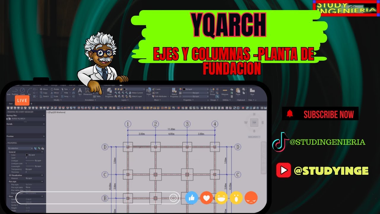 YQARCH- Columnas y ejes. Aprende a Dibujar Planos de Fundación en AutoCAD en menos de 10 minutos
