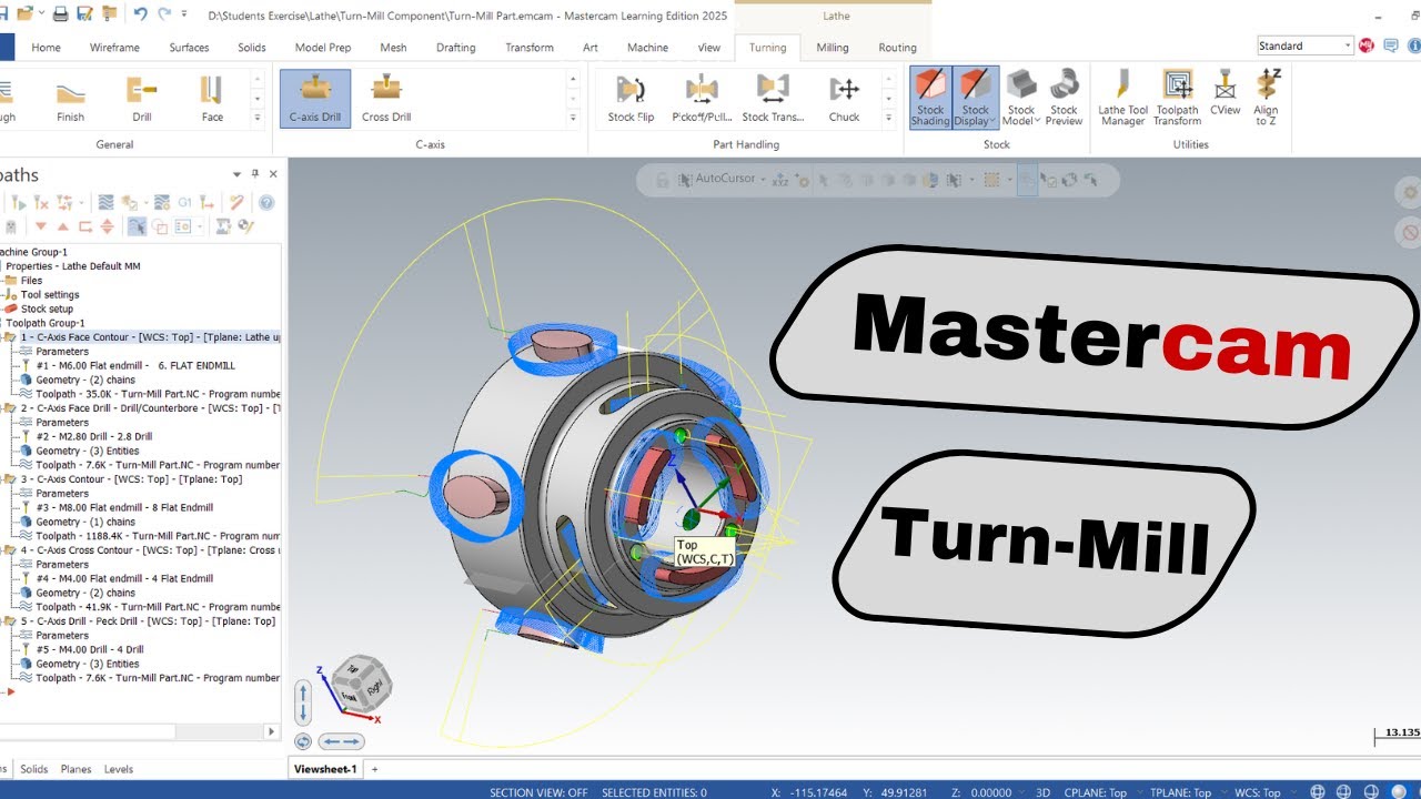 Mastercam Turn-Mill Machine Programming inside the Mastercam Lathe Toolpath's !