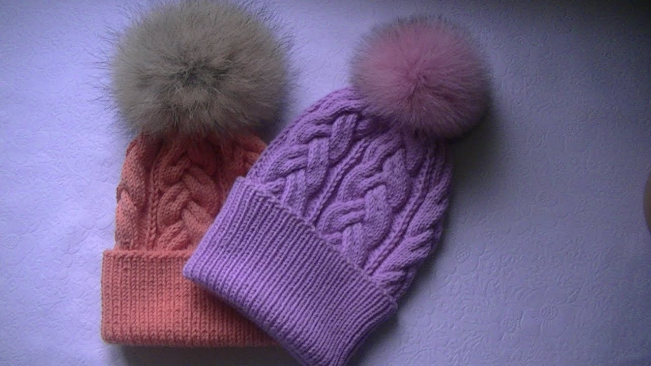 Вязание шапки  спицами узором 