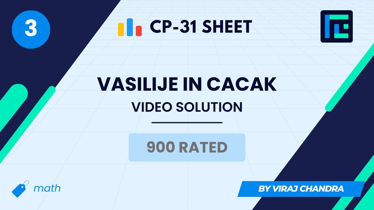#3 Vasilije in Cacak | Video Solution | 900 Rated | TLE CP-31 Sheet | Best Codeforces Problems