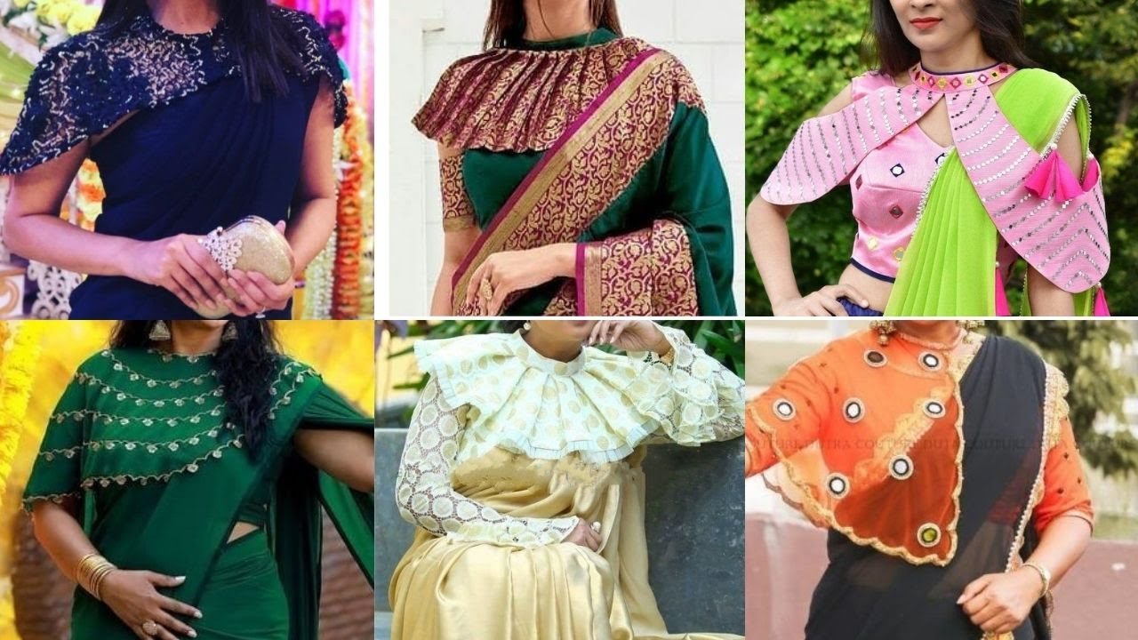 Latest Cape blouse designs for saree// Cape style saree blouse