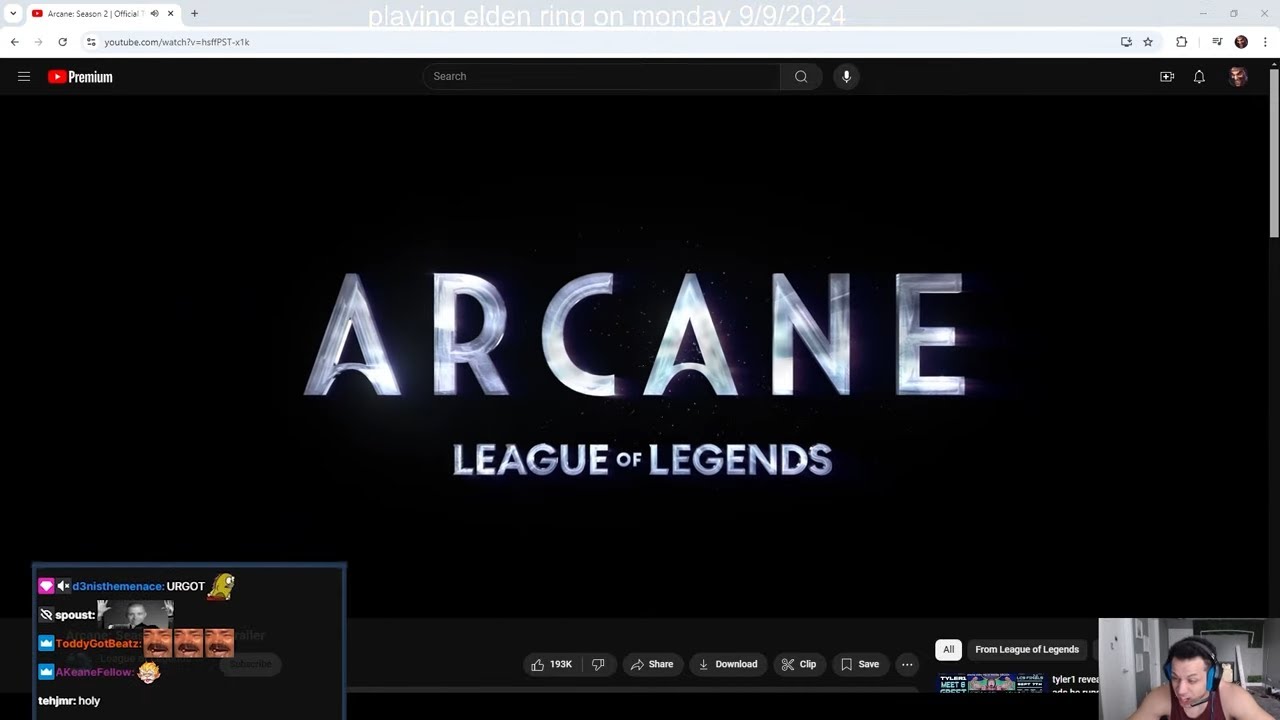 tyler1 reacts to arcane season 2 trailer