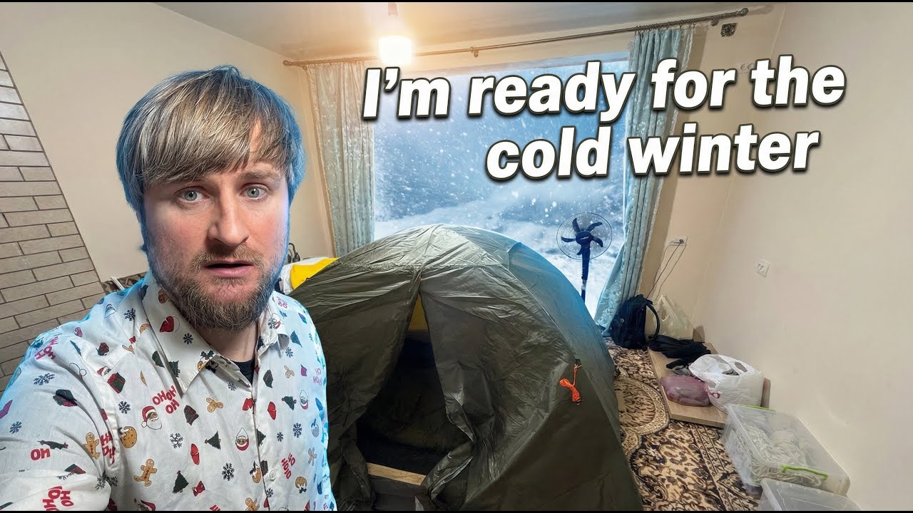 Getting ready to spend the night in a tent inside the house