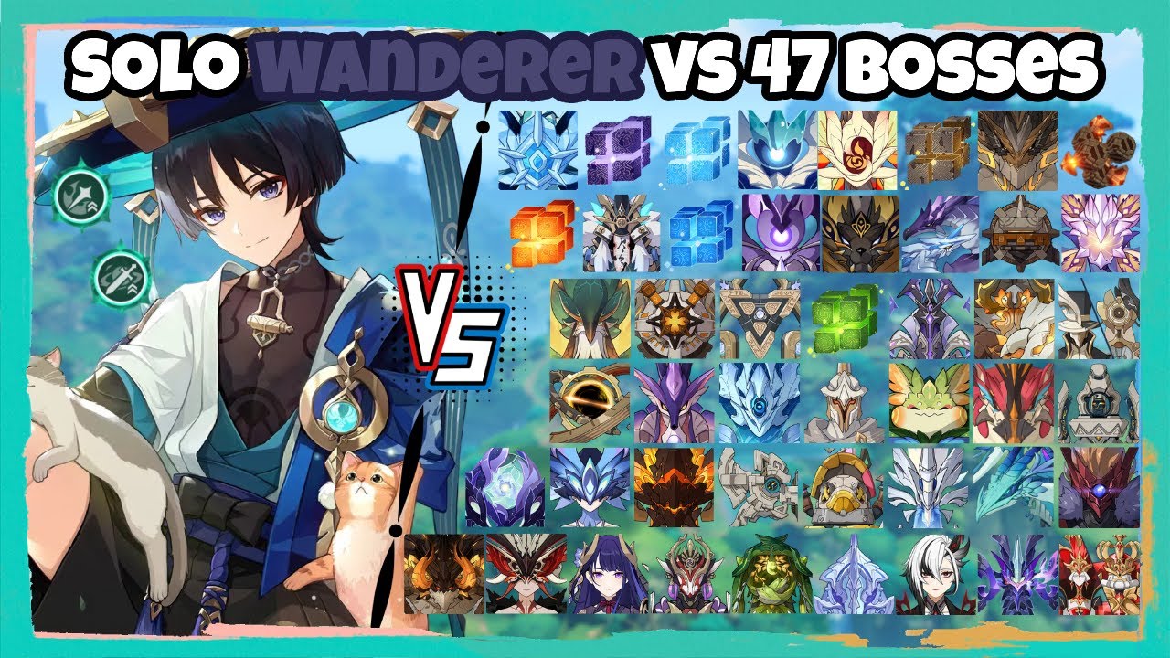 Solo C2R1 Wanderer vs 47 Bosses (WL 9) Without Food Buff | Genshin Impact
