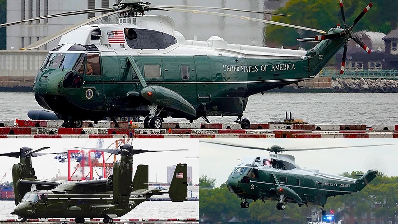 President Biden Arrives in New York: Marine One VH-3D Sea King & MV-22 Ospreys | UN Week 2024