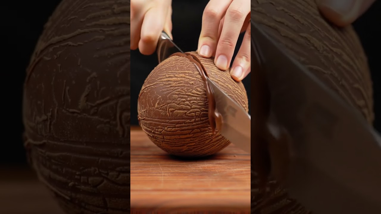 Coconut Filled with Chocolate Cutting ASMR | Satisfying Crunch & Slice Sounds