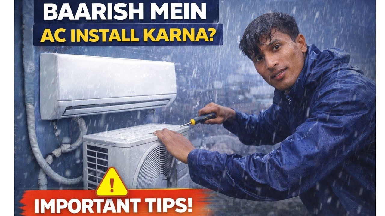 AC installation in 🌧️ khatre se bhari site 😮