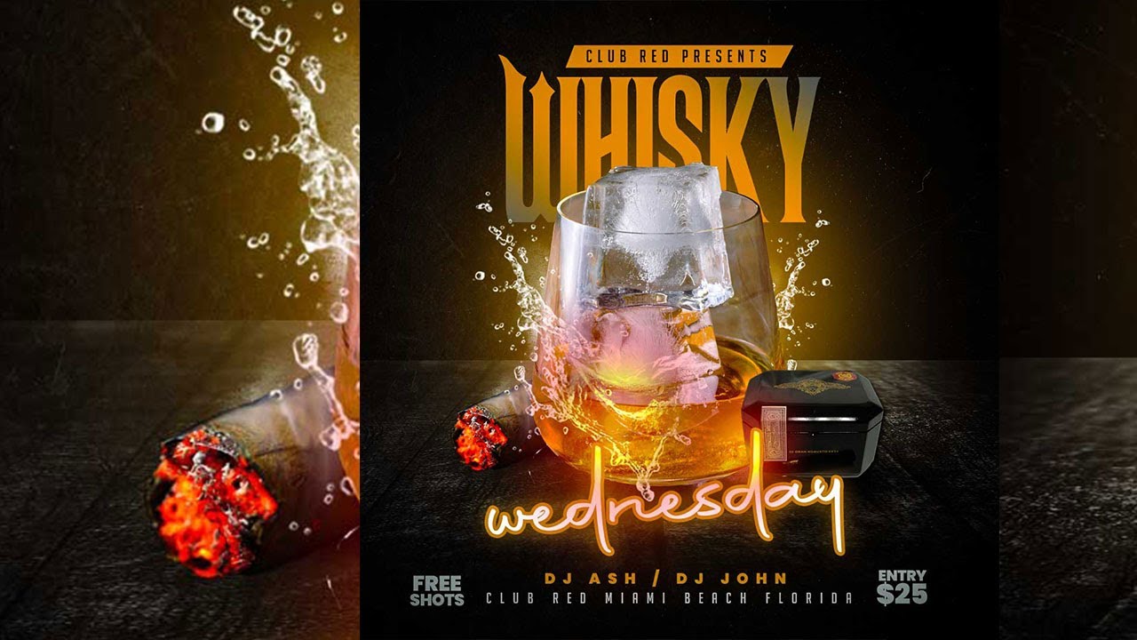 Learn how to make Whisky Wednesday Party Flyer | Creative Design | Easy Steps | FREE PSD !!