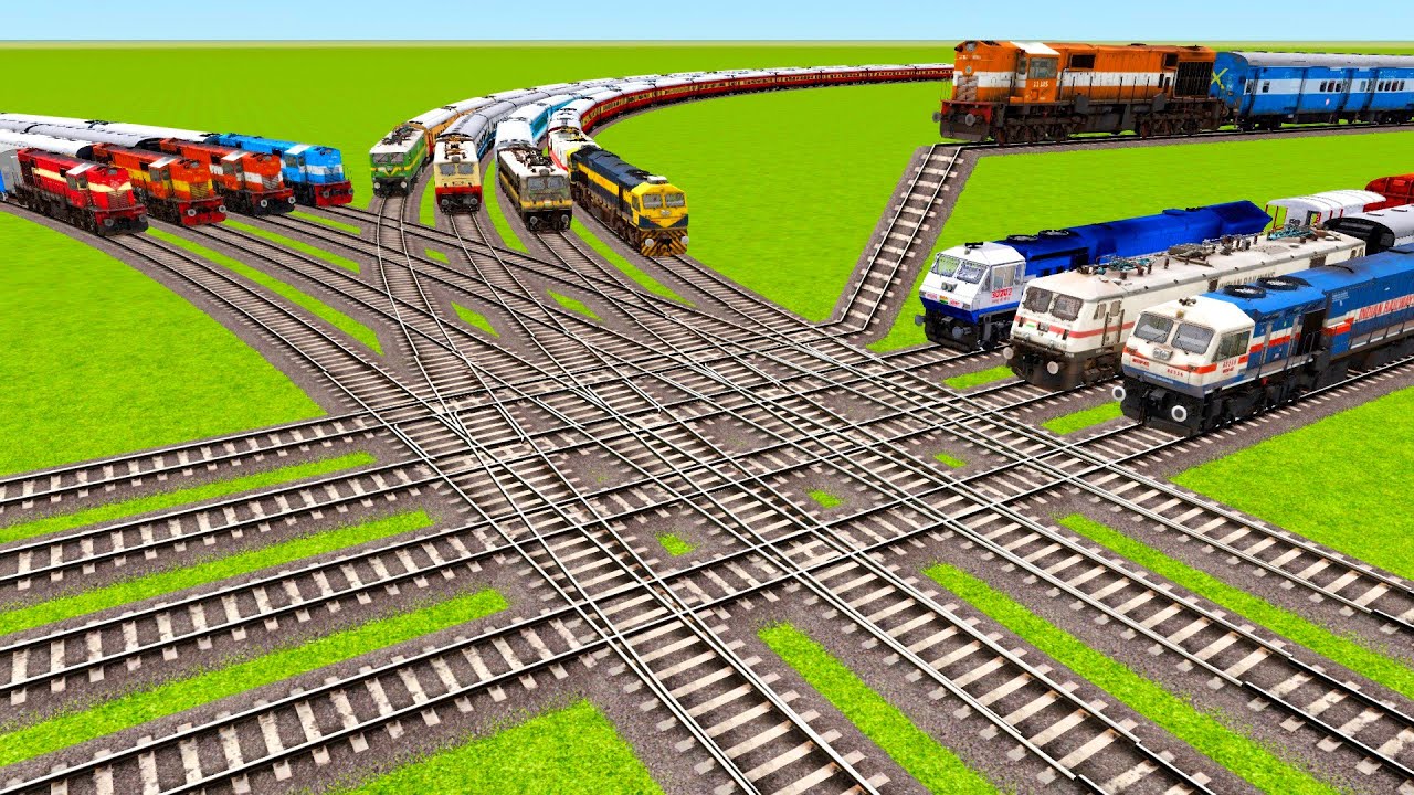 TWELVE TRAINS STOPPED EACH OTHER & SPED OFF LIGHTNING SPEED CROSS ON RAILWAY TRACKS|Train simulator|