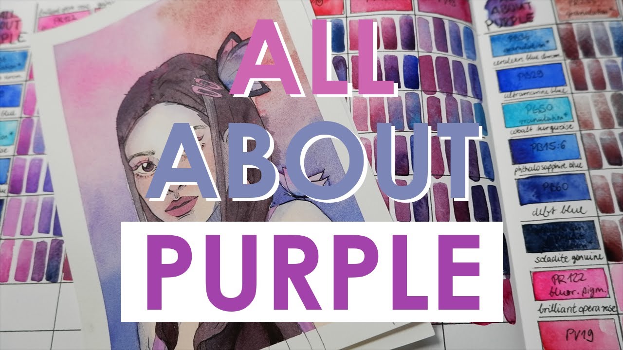MIXING & SWATCHING ALL PURPLE COLOURS In My Watercolour Collection + Purple Portrait Painting