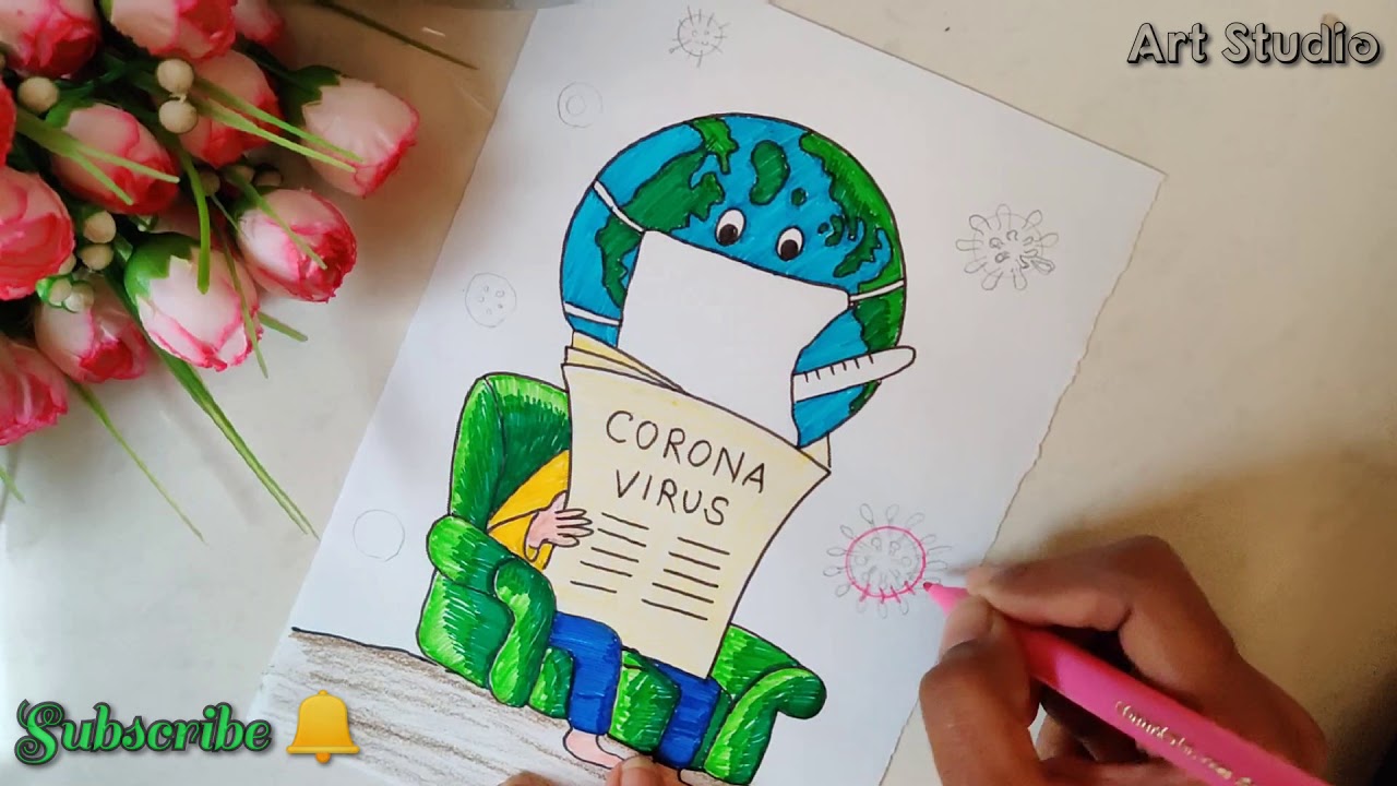 How to draw Coronavirus | Save Earth from Corona Virus Drawing | Awareness Safety Poster drawing