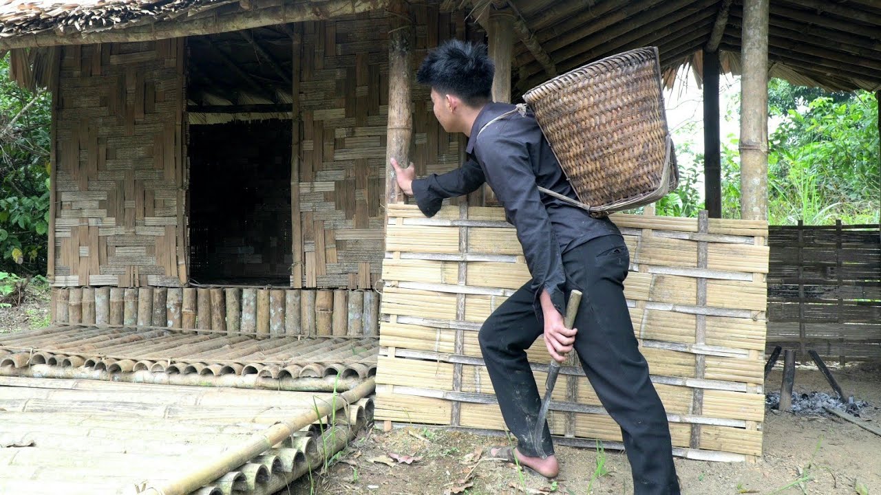 A homeless boy and a poor girl are picking burnt straw and other things to sell - The homeless boy