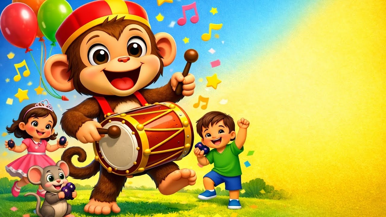 Bandar Mama Dhol Bajaye 🐒🥁 | Fun Monkey Song | Hindi Nursery Rhymes for Kids