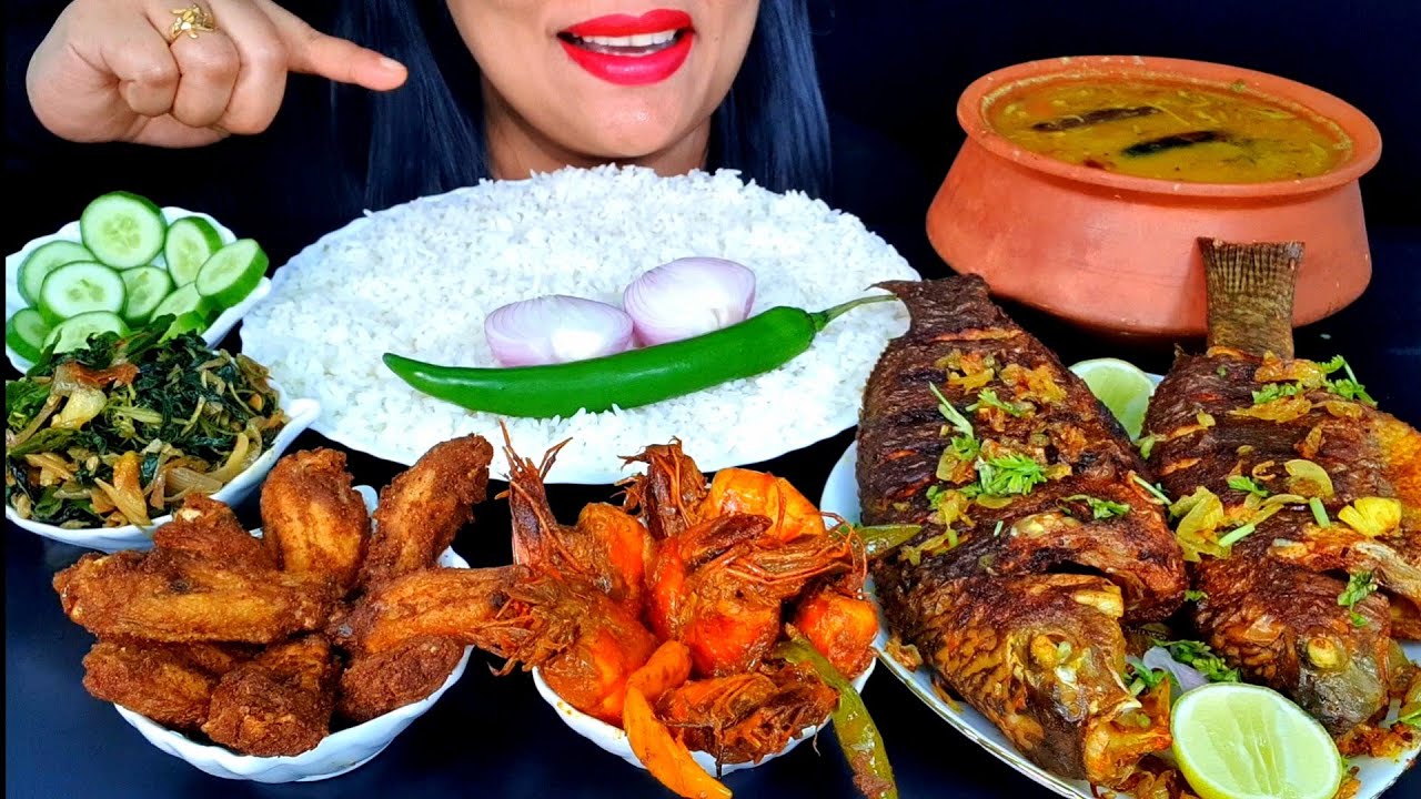ASMR:DELICIOUS PRAWN JHAL FRY+SPICY CHICKEN WINGS FRY+SPICY TILAPIA FISH FRY||ZAKIA-SPICY ASMR