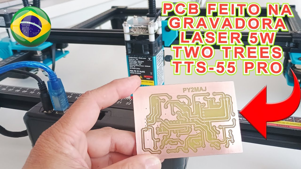 PCB  COM GRAVADORA LASER TWO TREES 5W + LIGHTBURN  - ÓTIMO RESULTADO