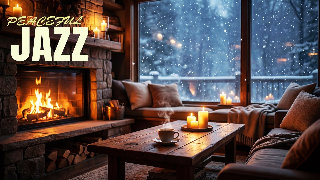 Relaxing Morning Jazz Café Vibes ❄️ Peaceful Jazz Piano & Cozy Fireplace Ambience