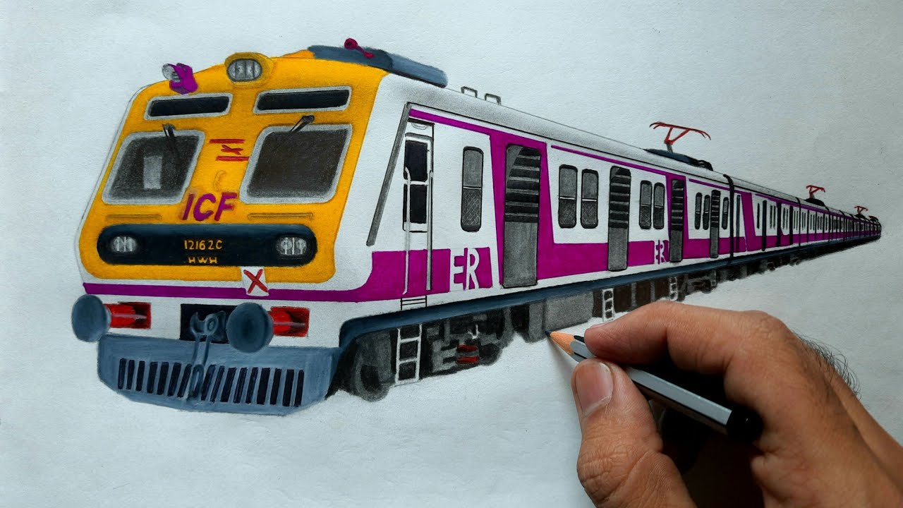 Drawing a train || Medha EMU of Howrah || Local train || Indian Railways