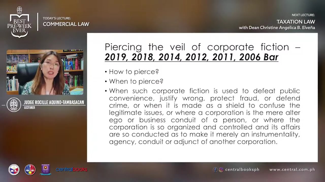 Commercial Law Pre-Week Lecture with Judge Rocille Aquino-Tambasacan 📚⚖️