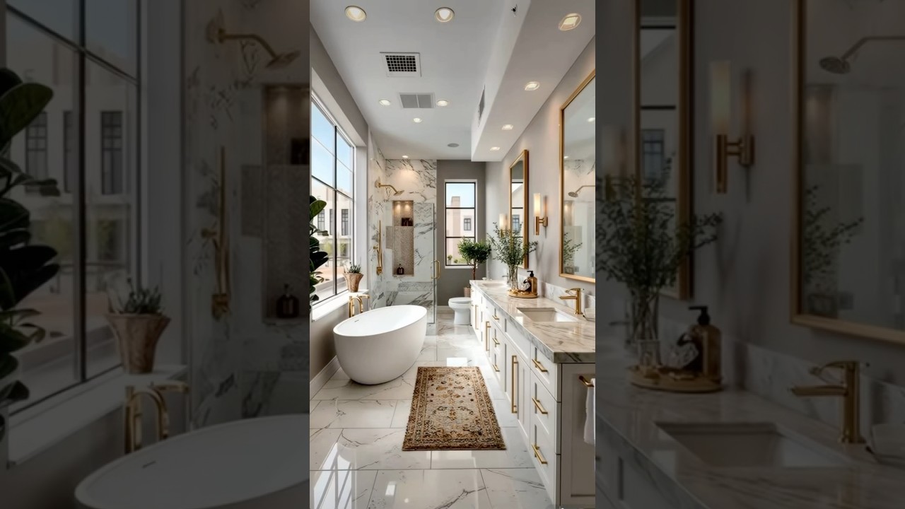 White Marble Bathroom Ideas 2026 LED Mirror Smart Design #BathroomTrends #LuxuryHome #ModernDesign