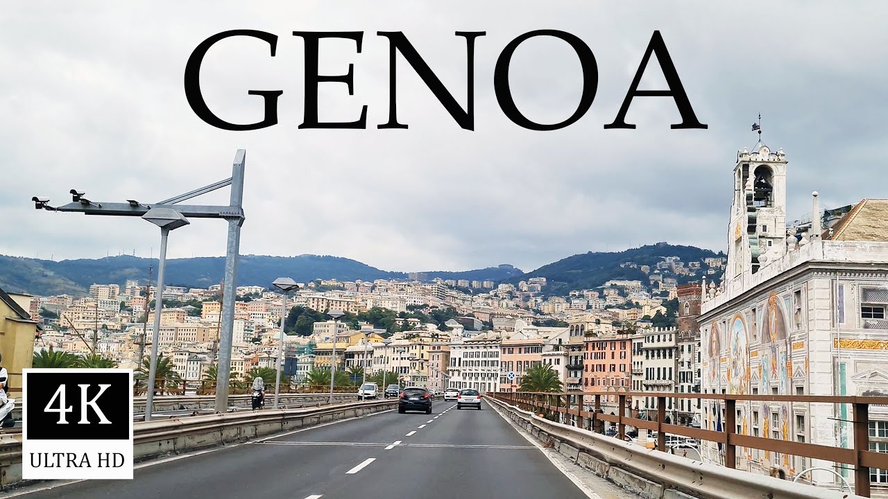 Italy - GENOA | Driving through the City Genoa (4K UHD) - Relaxing Music Along with Beautiful Video