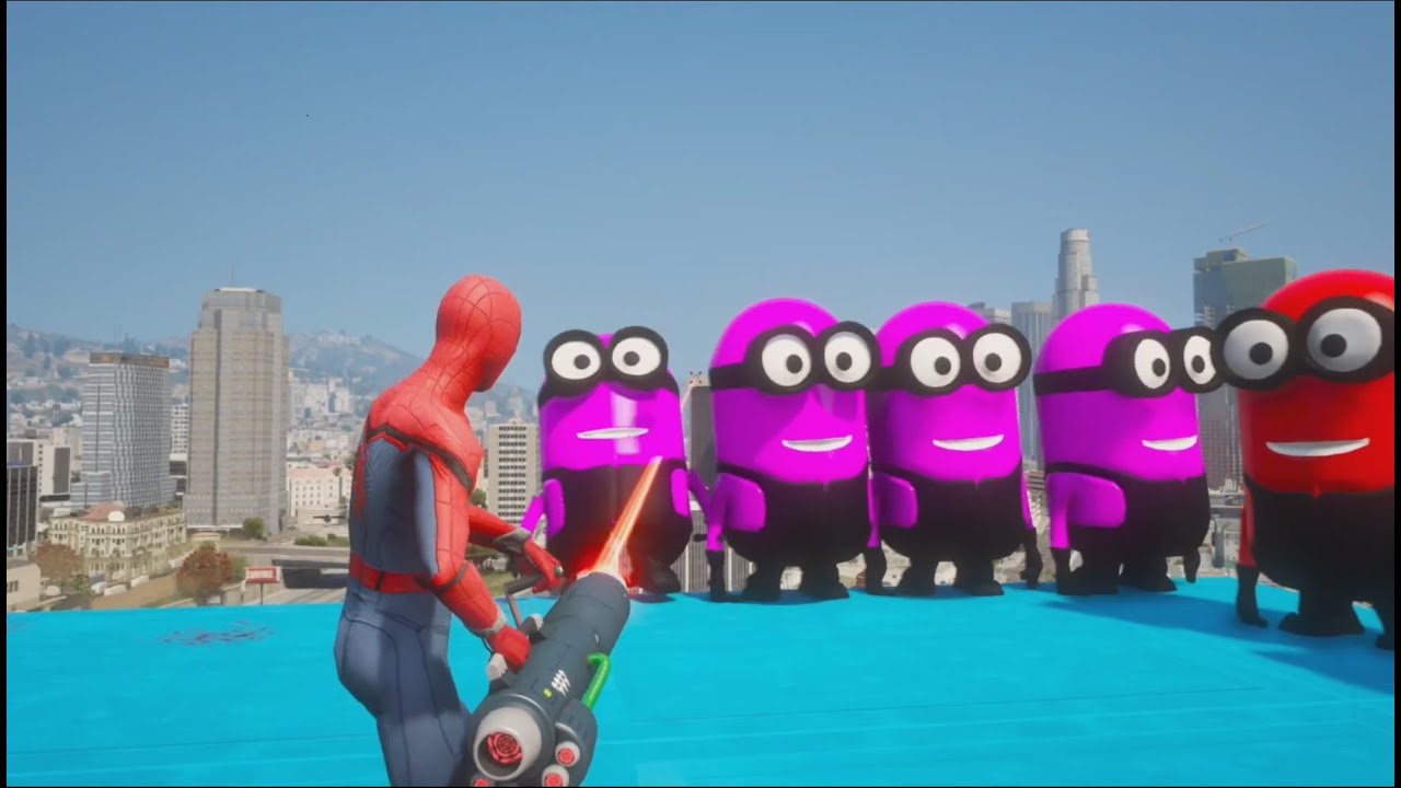 GTA 5 | Crazy Ragdoll - Spiderman On Rainbow Bridge With Minions (Funny Fails Compilations) #455