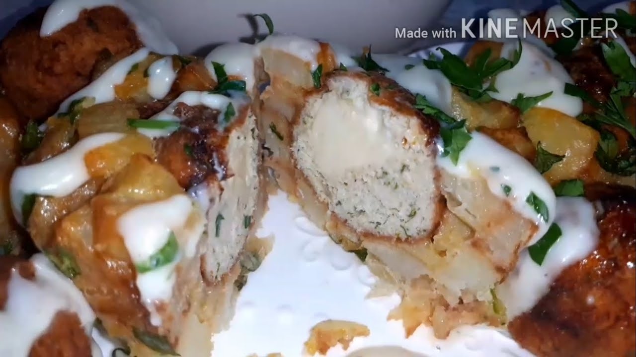 ميني قراتان بالبطاطا🥔و كرات الدجاج🧆 المحمرة والمحشية بالجبن لضياف الغفلة طبق انيق و غير مكلف و لذيذ