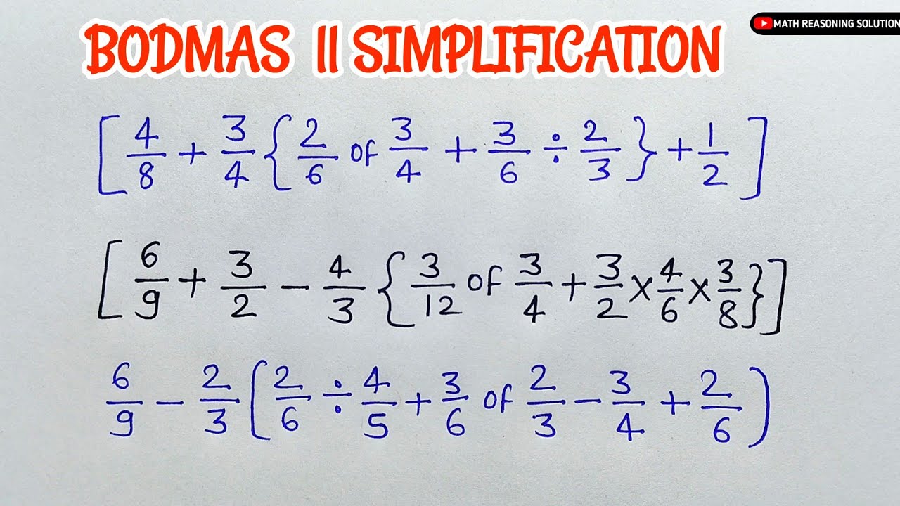 Mathematics bodmas questions || simplification bodmas questions and answers || bodmas rule #bodmas