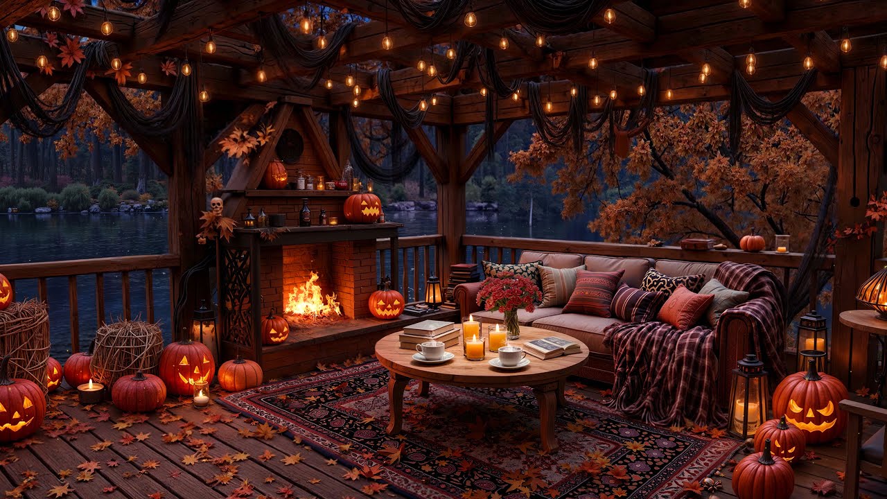 Spooky Halloween Jazz Ambience 🎃 Relaxing Jazz, Pumpkin & Cozy Fireplace Sounds for Autumn Nights
