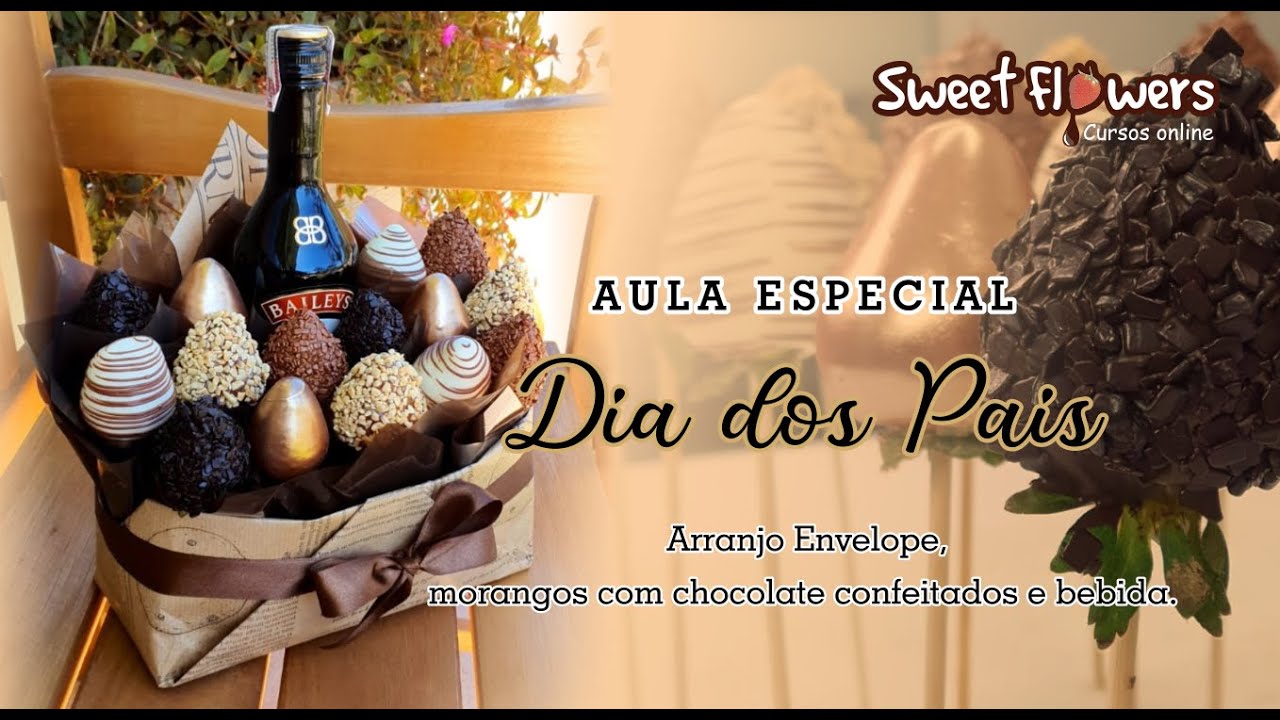 Idéia de presente para o Dias dos Pais -lindo envelope de morangos com chocolate e bebida.