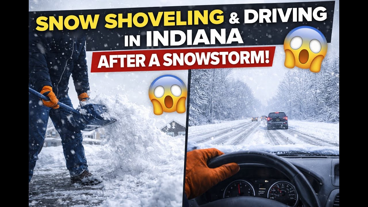 Shoveling Snow and Driving After a Heavy Snowstorm in Indiana